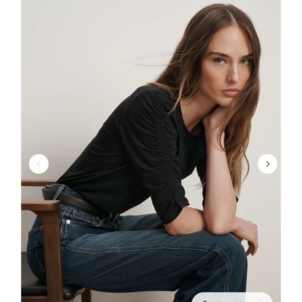 Veronica Beard Waldorf Tee Ruched Sleeve T Shirt Top Black Size S $138